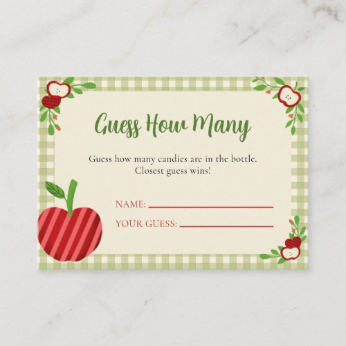 Apple Orchard Guess How Many Game Baby Shower Fall Enclosure Card