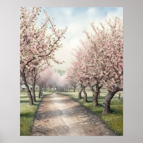 Apple Orchard in Bloom Watercolor Poster