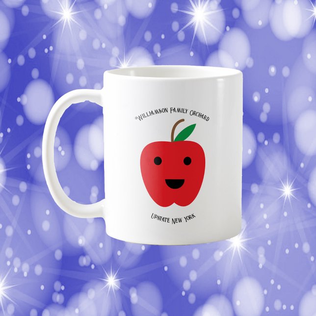 Apple Orchard Kawaii Red Personalize Coffee Mug (A mug with a cute apple and text you can personalize!)