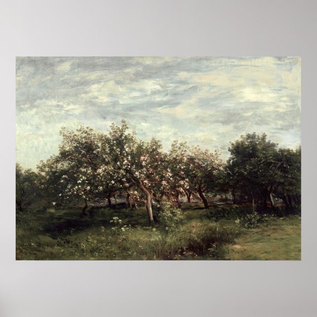 Apple Orchard Landscape Art Print Dark Green (Front)