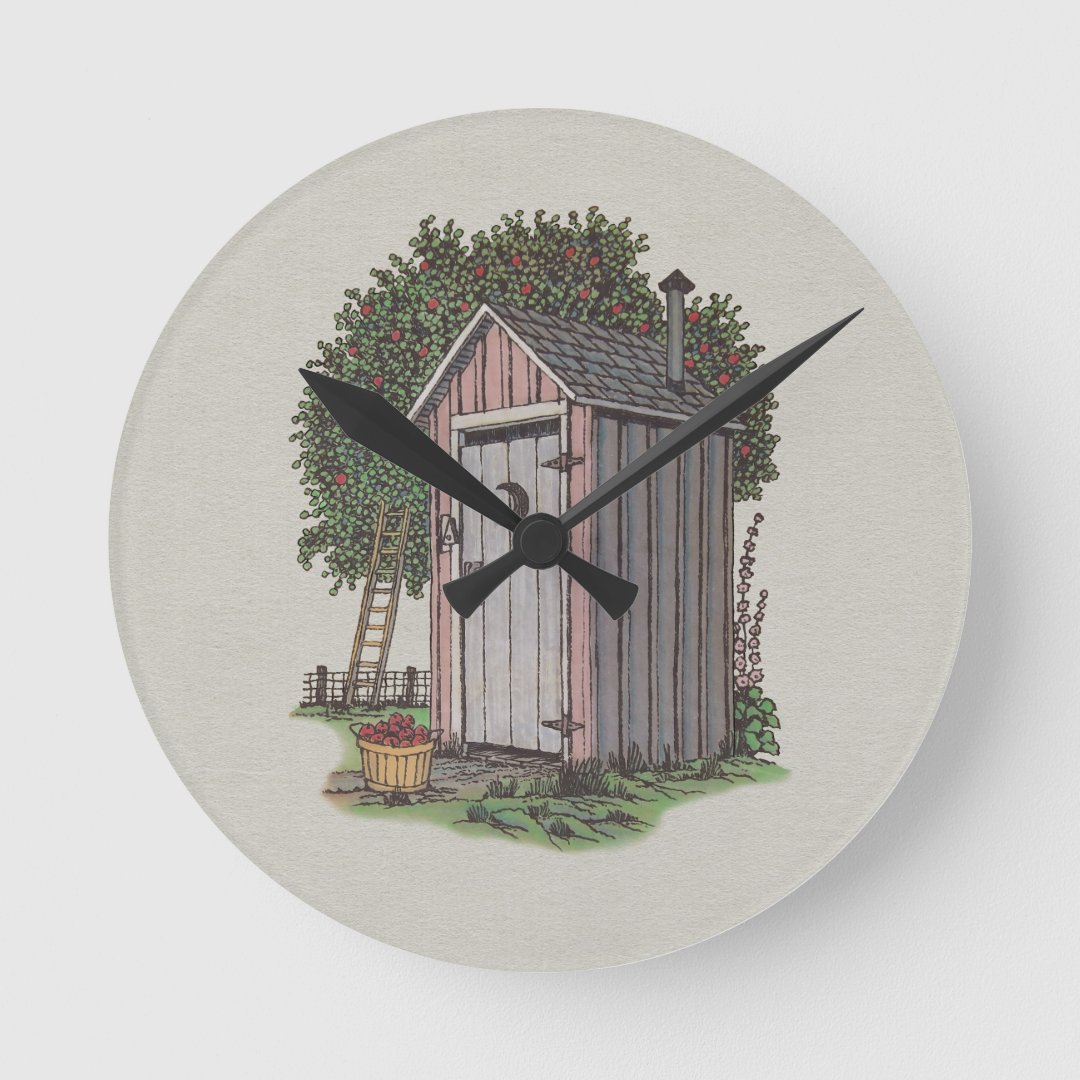 Apple Orchard Outhouse Round Clock Zazzle
