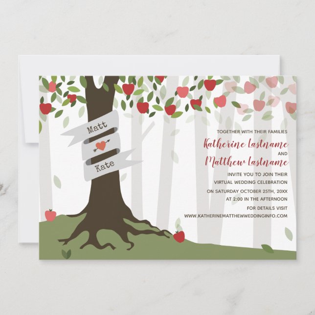 Apple Orchard Virtual Livestream Wedding Invitation (Front)