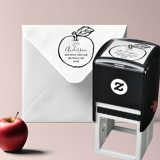 Apple Outline Self-Inking Return Address Stamp (🍎 Personalized Apple Stamp: A Teacher's Delight! 📚)