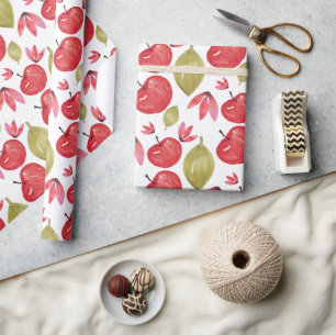 Apple Pattern Watercolor Hand-painted Wrapping Paper