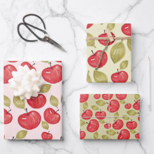 Apple Pattern Watercolor Hand-painted Wrapping Wrapping Paper Sheets