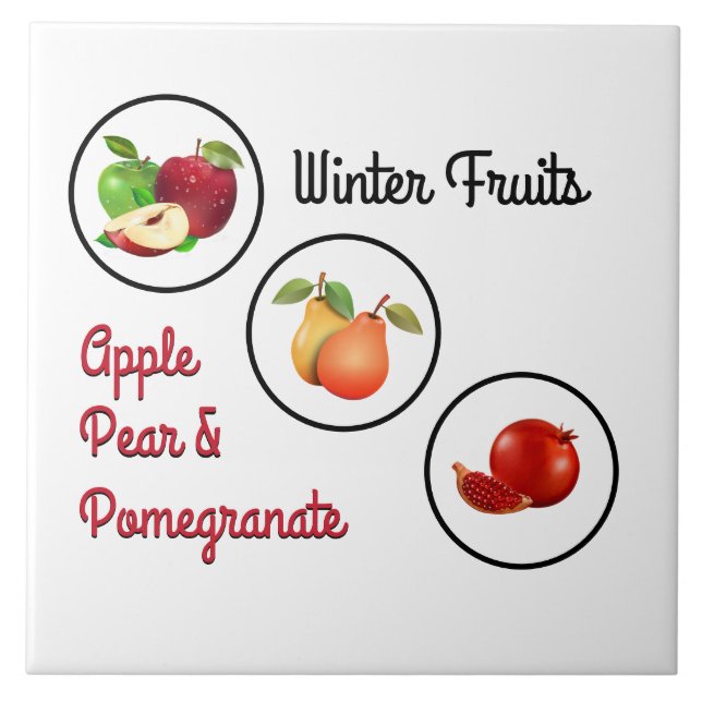 Apple, Pear & Pomegranate Artwork Ceramic Tile (Front)