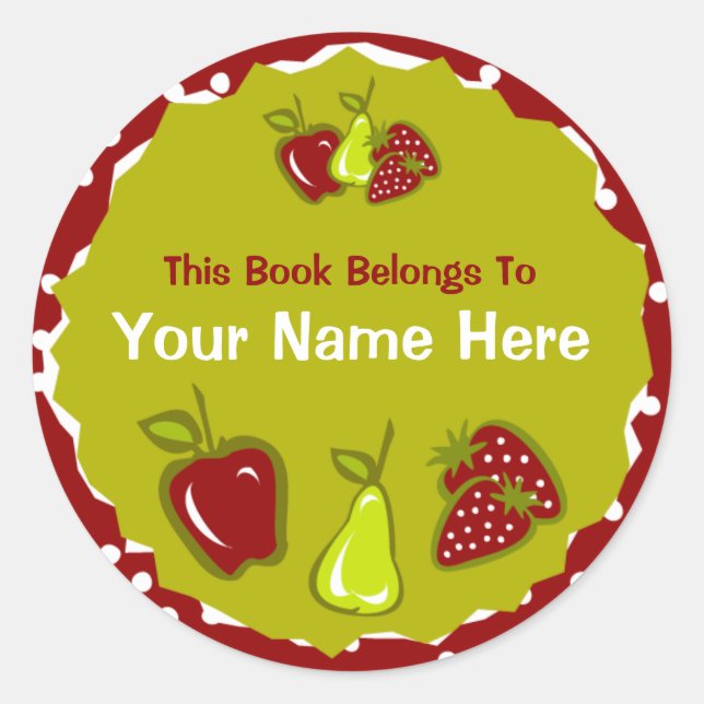 Apple Pear Strawberry Bookplate Sticker (Front)