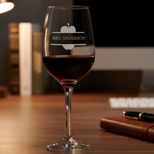 Apple Personalized Teacher Classroom Student Wine Glass (Creator Uploaded)