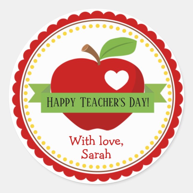 Apple Personalized Teacher Favor Gift Classic Round Sticker (Front)