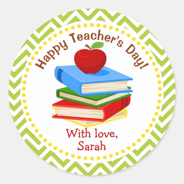 Apple Personalized Teacher Gifts Classic Round Sticker (Front)