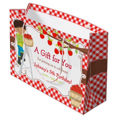 Apple Picking African American Boy Birthday Party Large Gift Bag