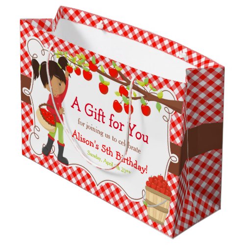 Apple Picking African American Girl Birthday Party Large Gift Bag