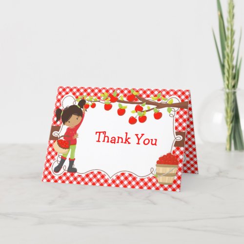 Apple Picking African American Girl Birthday Party Thank You Card