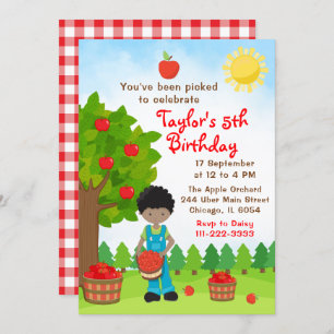 Apple Picking Birthday African American Boy Invita Invitation