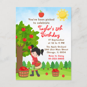 Apple Picking Birthday Black Hair Girl Postcard