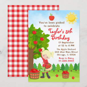Apple Picking Birthday Blonde Hair Girl Invitation