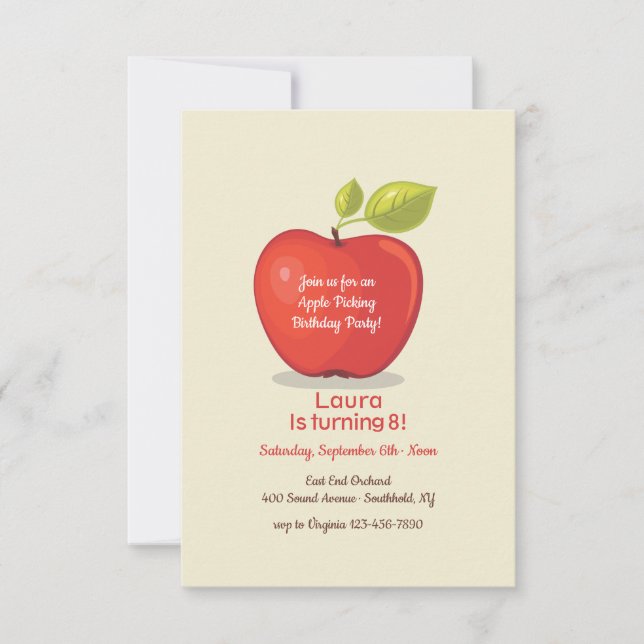 Apple Picking Birthday Party Announcement (Front)