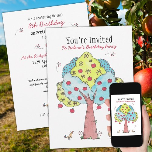 Apple Picking Birthday Party Invitation