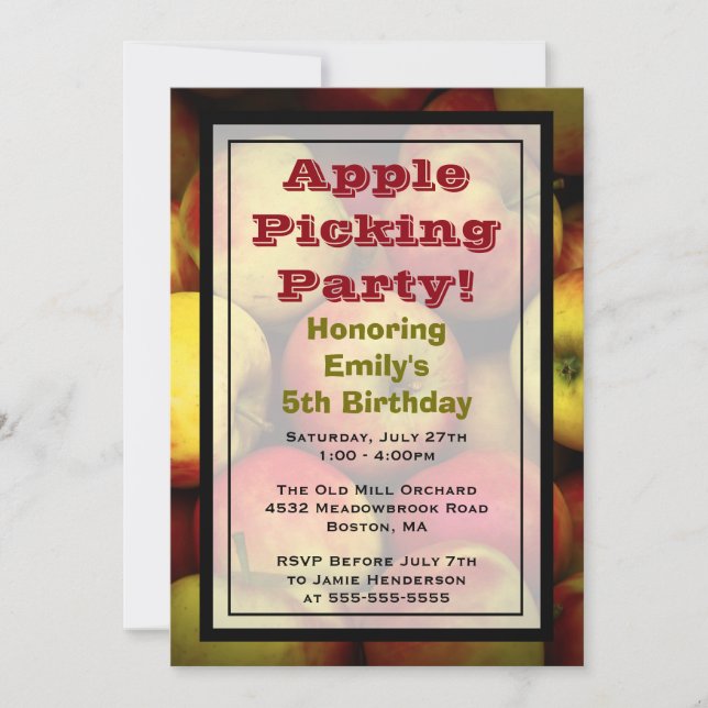 Apple Picking Birthday Party Invitation (Front)
