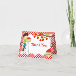 Apple Picking Black Hair Birthday Party Letterpress Thank You Card