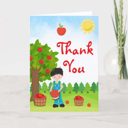 Apple Picking Black Hair Boy Birthday Thank You Ca