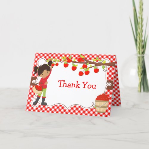 Apple Picking Black Hair Girl African American Thank You Card