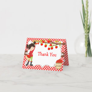 Apple Picking Black Hair Girl Birthday Party Letterpress Thank You Card