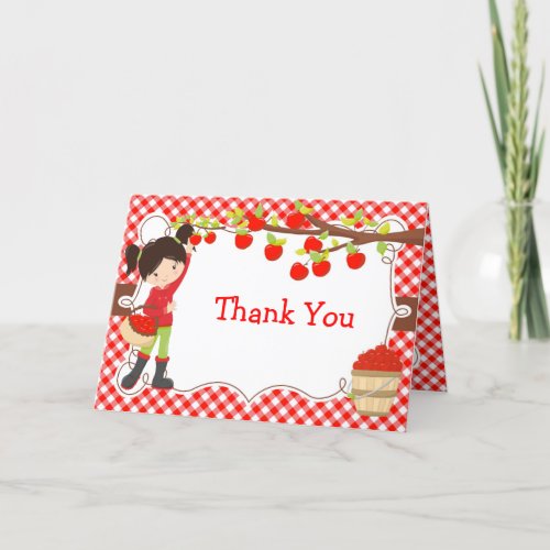 Apple Picking Black Hair Girl Birthday Party Thank You Card