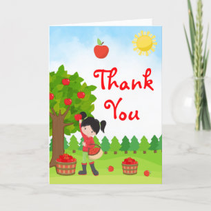 Apple Picking Black Hair Girl Birthday Thank You C Card