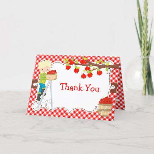 Apple Picking Blond Hair Birthday Party Thank You Card