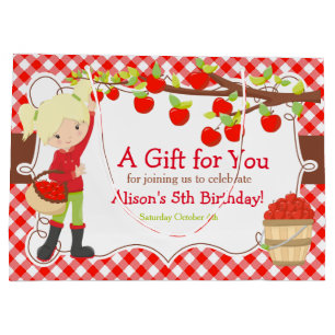 Apple Picking Blonde Girl Birthday Party Large Gift Bag