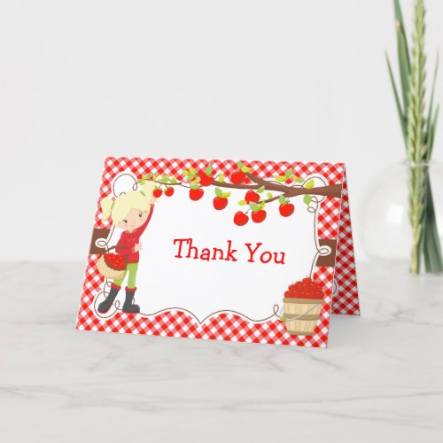 Apple Picking Blonde Girl Birthday Party Thank You Card