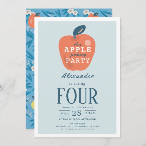 Apple Picking Boy Blue Birthday Invitation