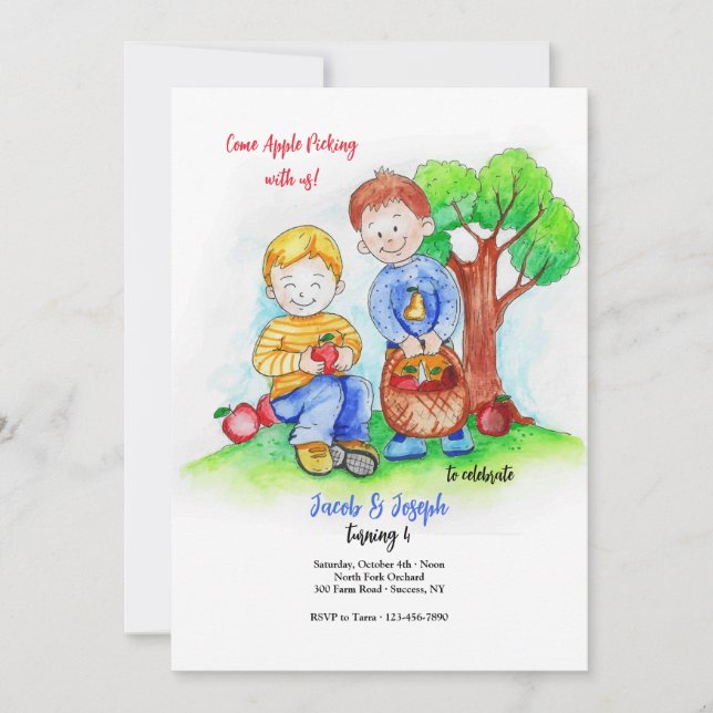 Apple Picking Boys Invitation (Front)