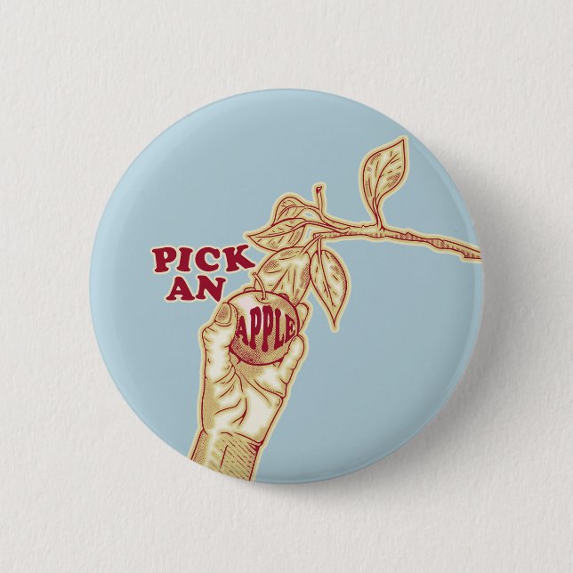 Apple picking orchard harvest button (Front)