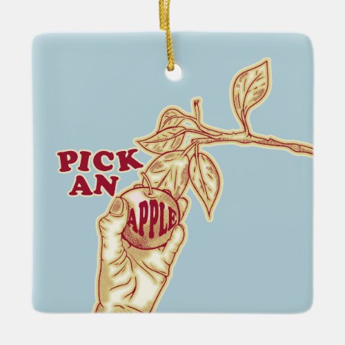 Apple picking orchard harvest ceramic ornament