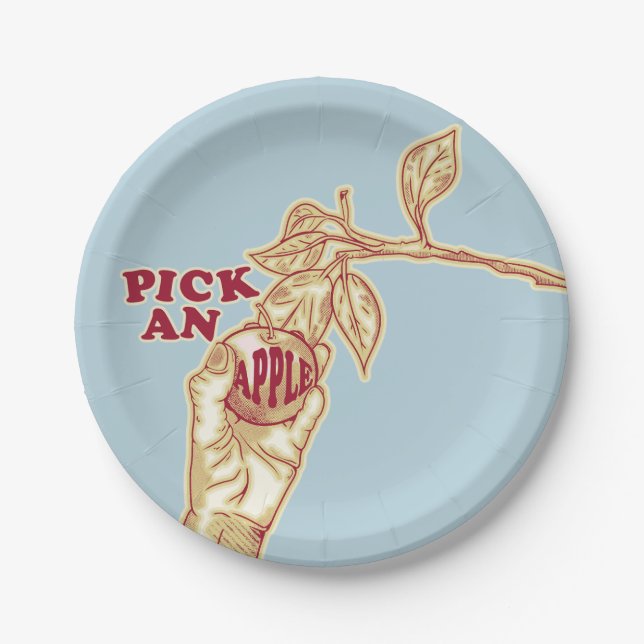 Apple picking orchard harvest paper plates (Front)