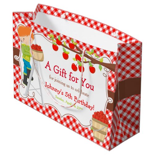Apple Picking Red Hair Boy Birthday Party Large Gift Bag