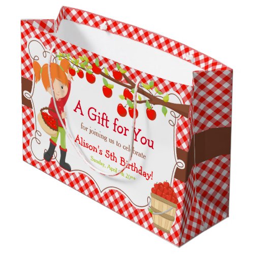 Apple Picking Red Hair Girl Birthday Party Large Gift Bag