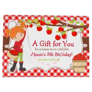 Apple Picking Red Hair Girl Birthday Party Large Gift Bag