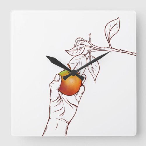 Apple picking square wall clock
