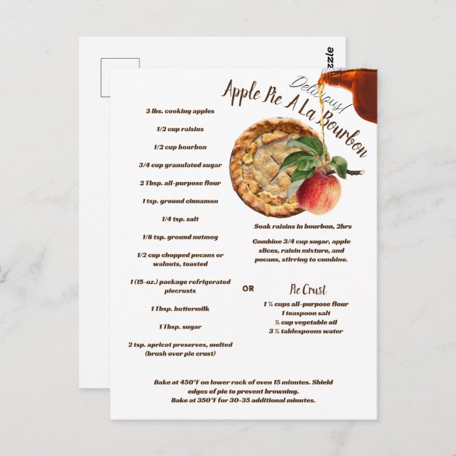 Apple  Pie A La Bourbon Recipe Postcard (Front/Back)