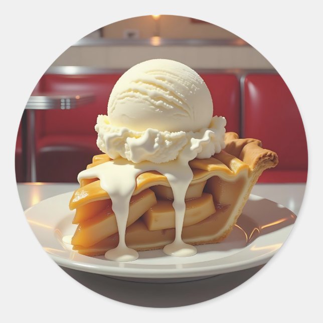 Apple Pie and Vanilla Ice Cream at Diner Classic Round Sticker (Front)