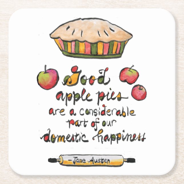 Apple Pie Baking Jane Austen Quote Square Paper Coaster (Front)