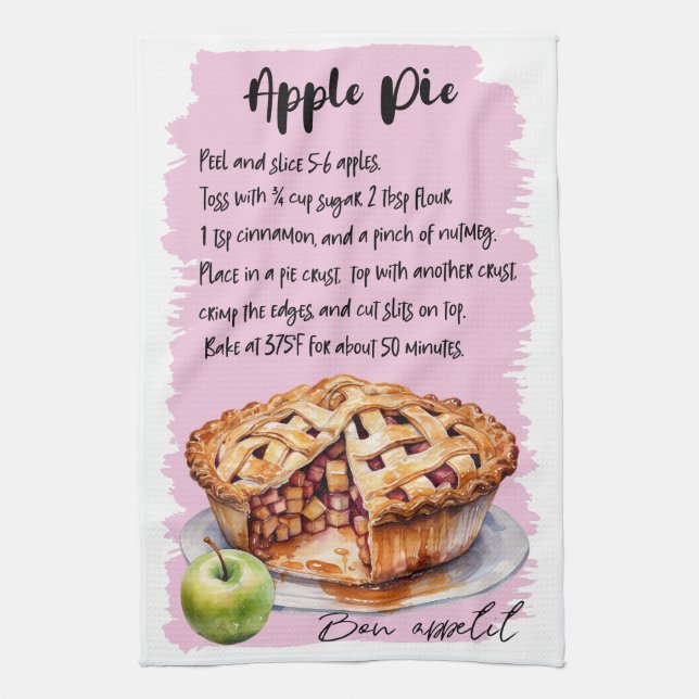 Apple Pie Baking Recipe Kitchen Towel (Vertical)