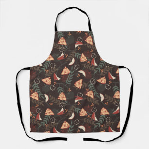 Apple Pie Floral Pattern Black Apron