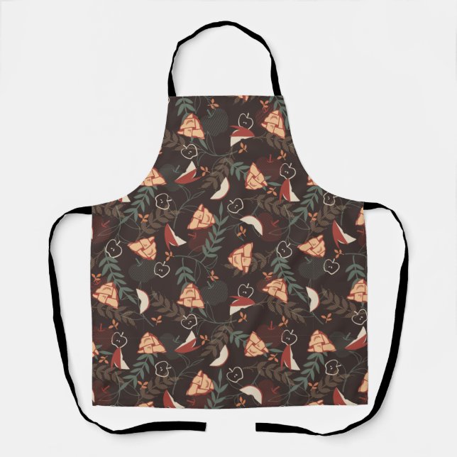 Apple Pie Floral Pattern Black Apron (Front)
