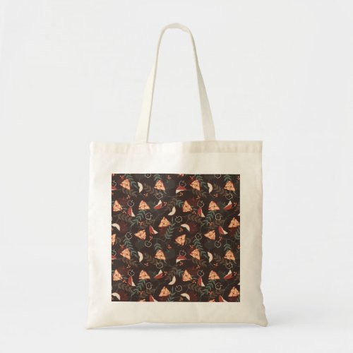 Apple Pie Floral Pattern Black Tote Bag