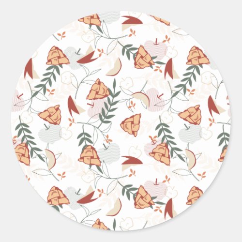 Apple Pie Floral Pattern White Classic Round Sticker