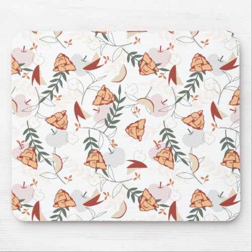 Apple Pie Floral Pattern White Mouse Pad